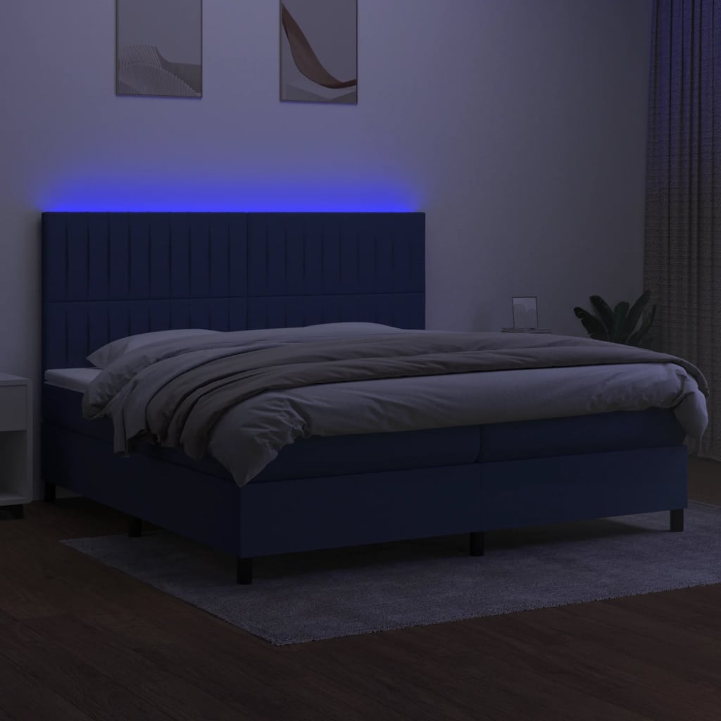Krevet box spring s madracem LED plavi 200x200 cm od tkanine