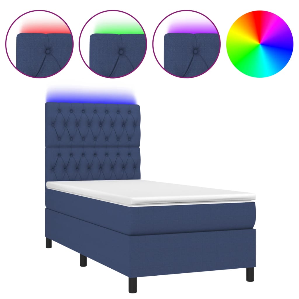 Krevet box spring s madracem LED plavi 80 x 200 cm od tkanine