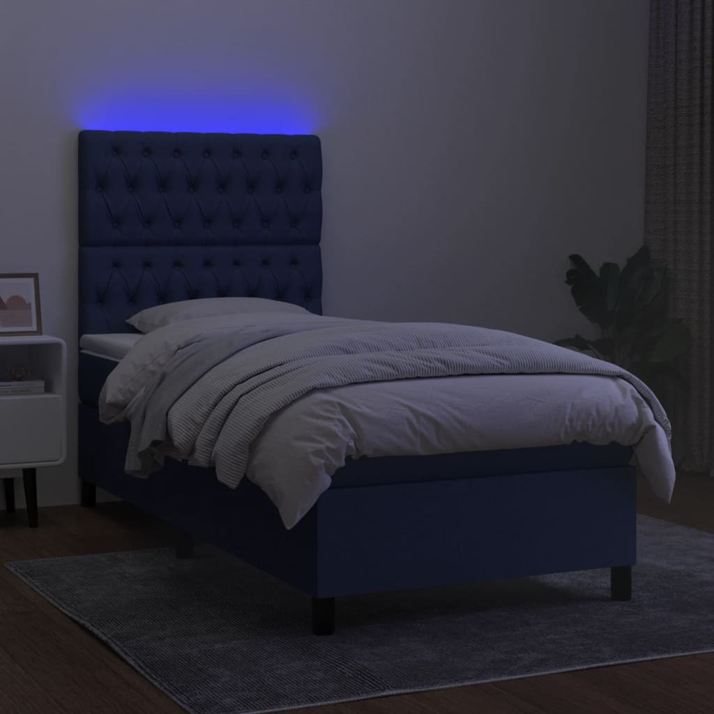 Krevet box spring s madracem LED plavi 80 x 200 cm od tkanine