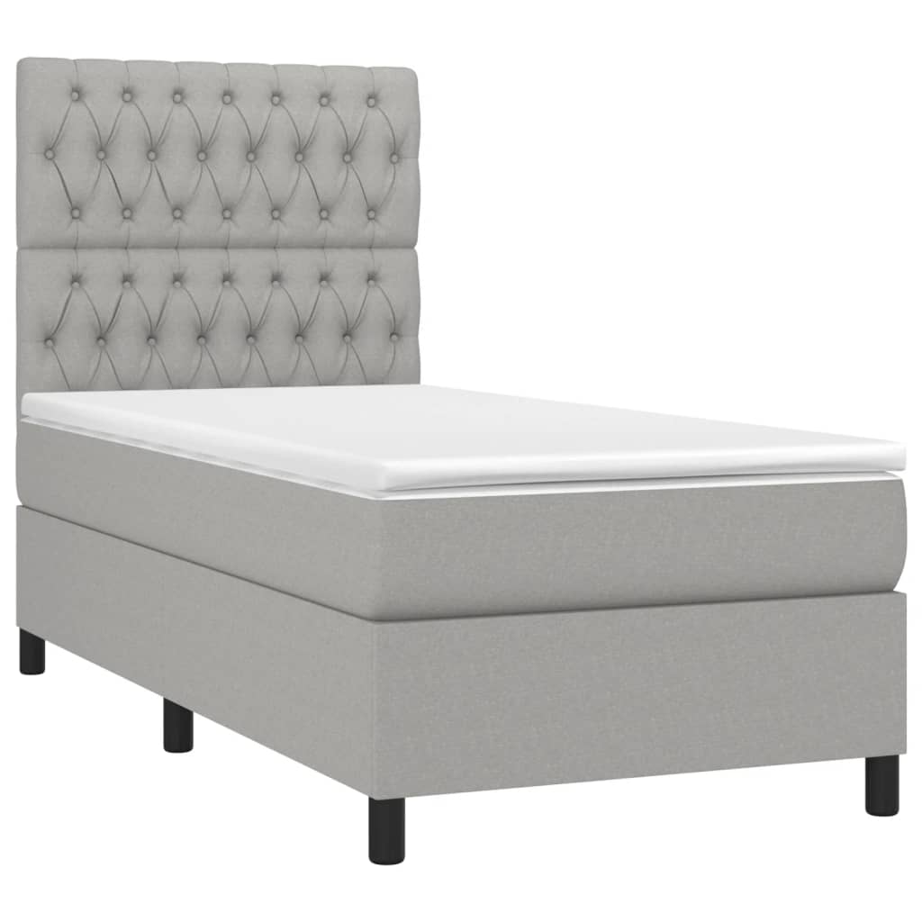 Krevet box spring s madracem LED svjetlosivi 90x190 cm tkanina