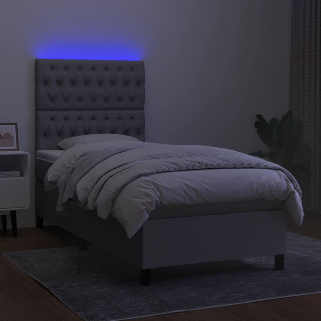 Krevet box spring s madracem LED svjetlosivi 90x190 cm tkanina