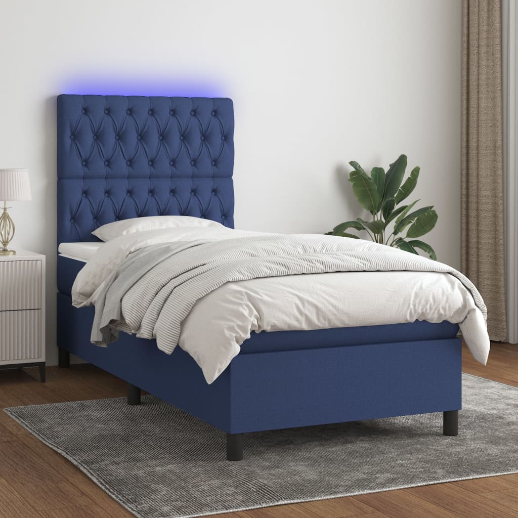 Krevet box spring s madracem LED plavi 90x190 cm od tkanine