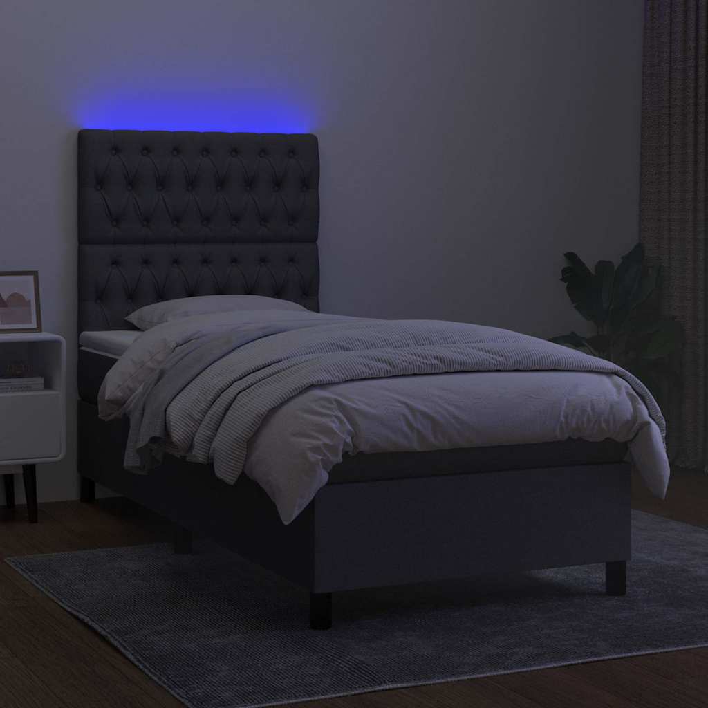 Krevet box spring s madracem LED tamnosivi 90x200 cm tkanina