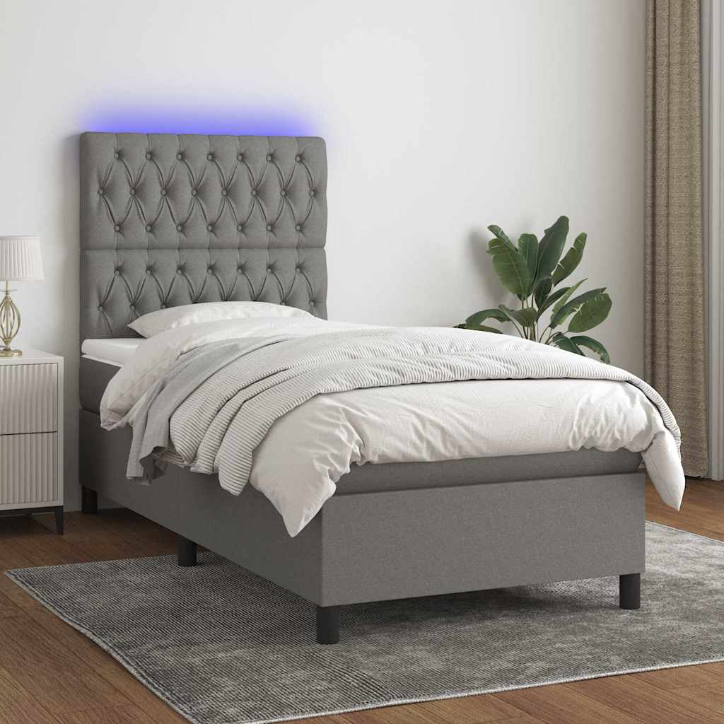 Krevet box spring s madracem LED tamnosivi 90x200 cm tkanina