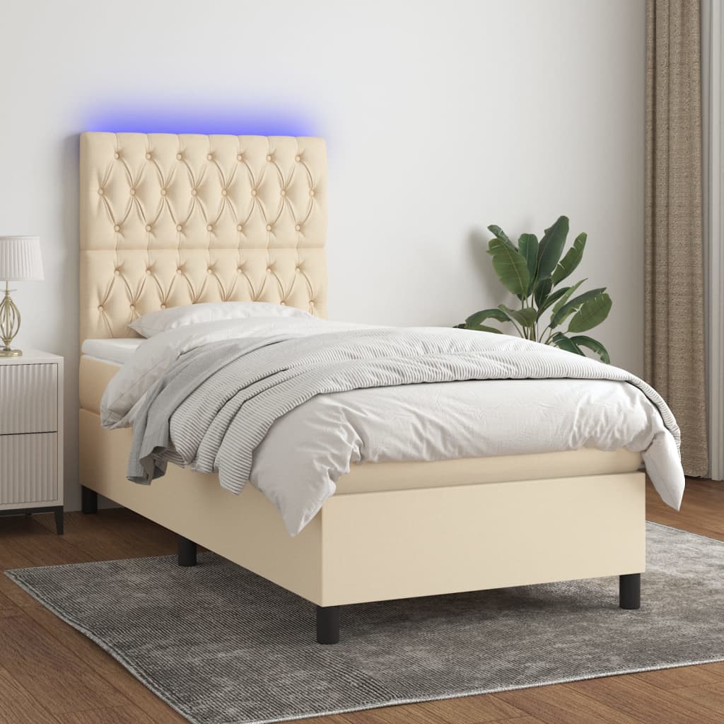 Krevet box spring s madracem LED krem 100x200 cm od tkanine