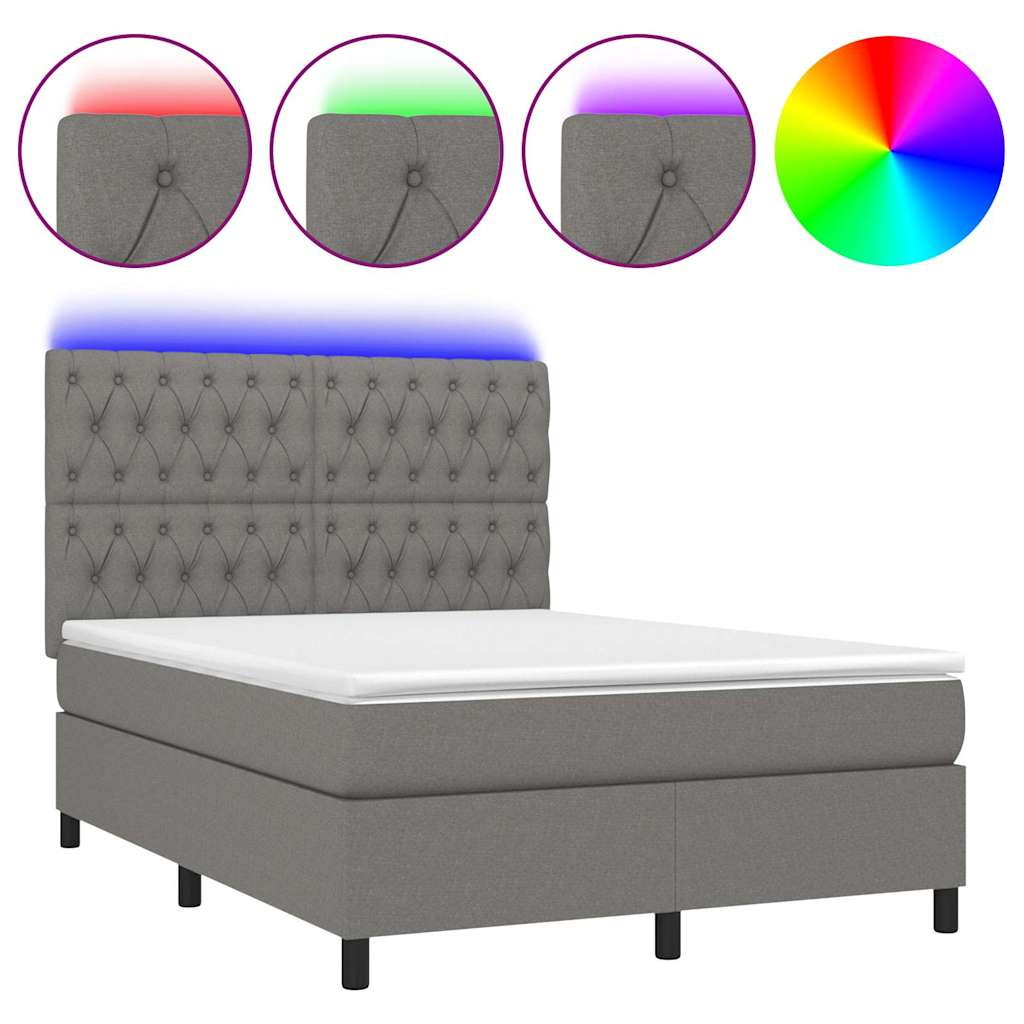 Krevet box spring s madracem LED tamnosivi 140x200 cm tkanina