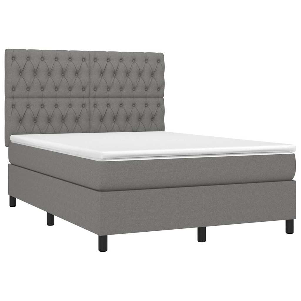 Krevet box spring s madracem LED tamnosivi 140x200 cm tkanina