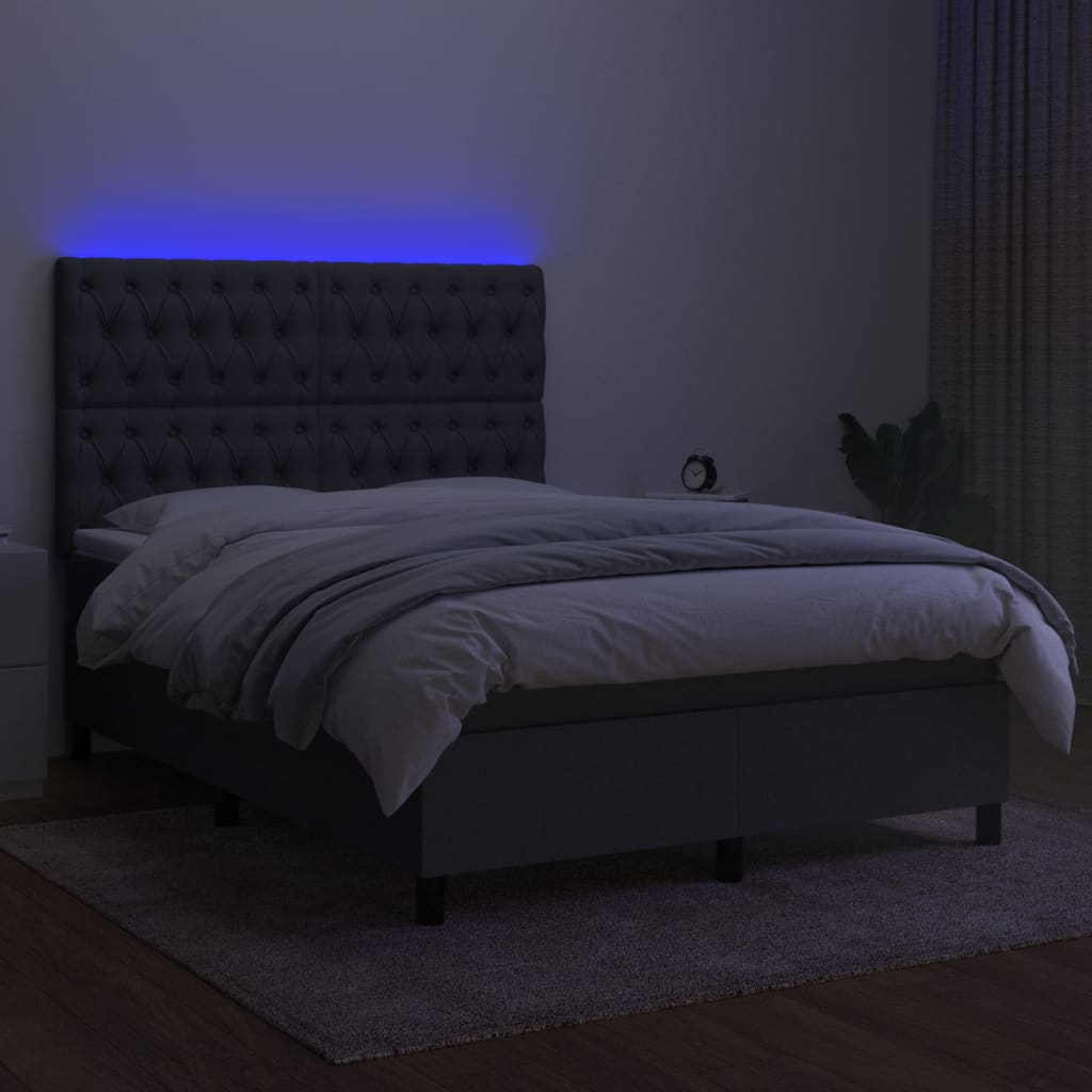Krevet box spring s madracem LED tamnosivi 140x200 cm tkanina