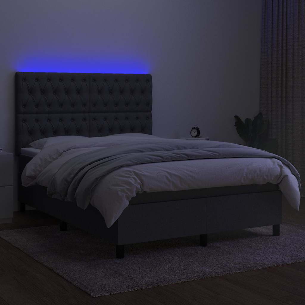 Krevet box spring s madracem LED tamnosivi 140x200 cm tkanina
