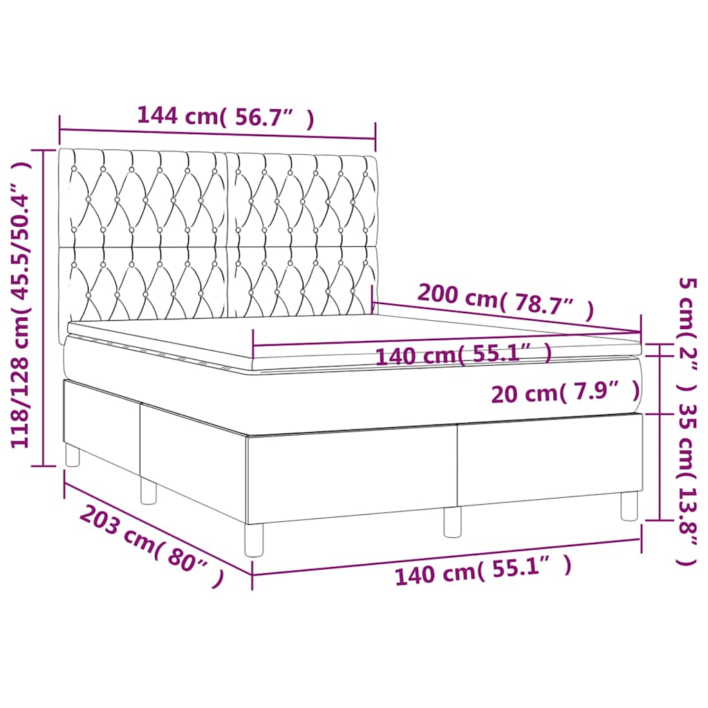 Krevet box spring s madracem LED tamnosivi 140x200 cm tkanina
