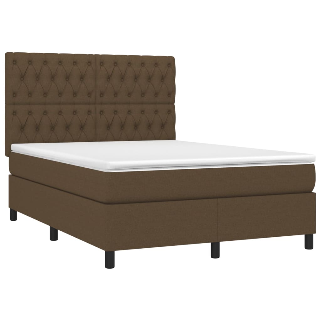Krevet box spring s madracem LED tamnosmeđi 140x200 cm tkanina