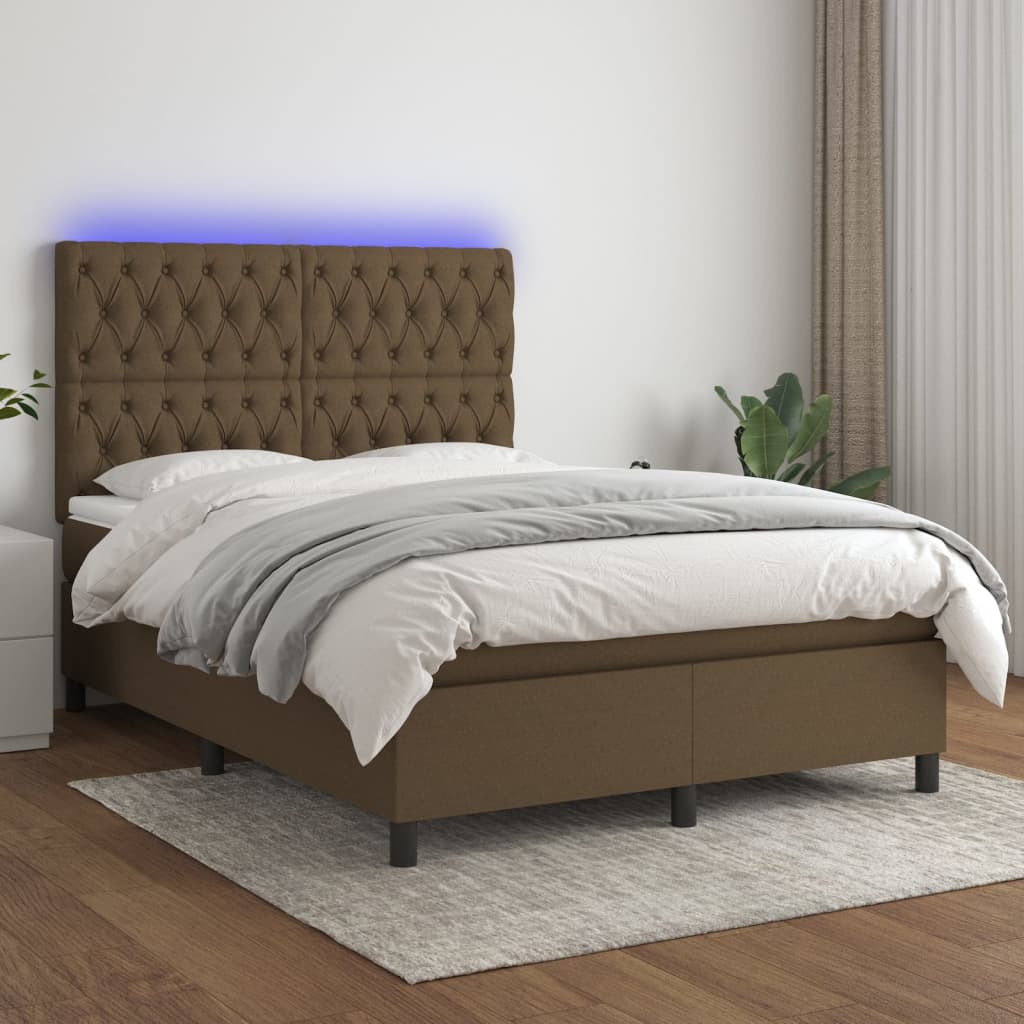 Krevet box spring s madracem LED tamnosmeđi 140x200 cm tkanina