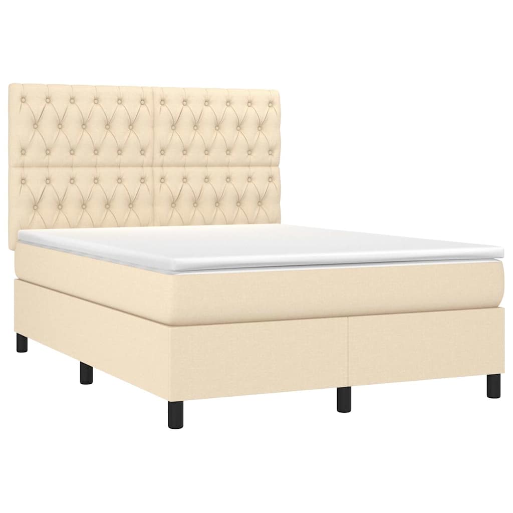 Krevet box spring s madracem LED krem 140x200 cm od tkanine