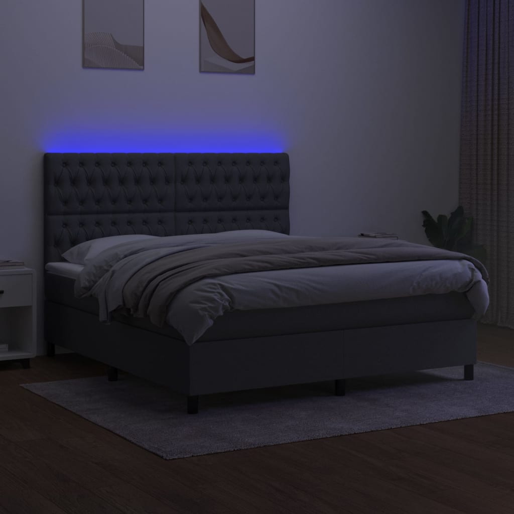 Krevet box spring s madracem LED tamnosivi 160x200 cm tkanina