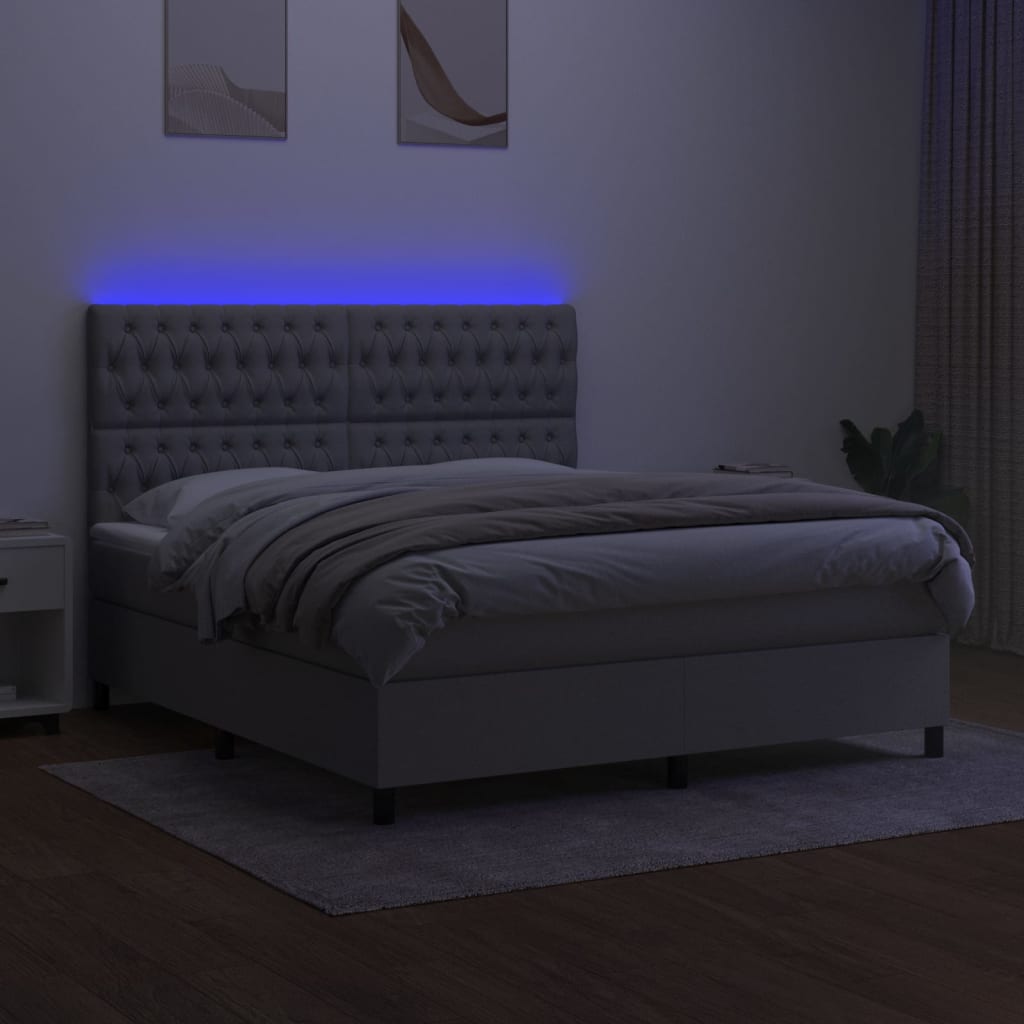 Krevet box spring s madracem LED svjetlosivi 180x200 cm tkanina