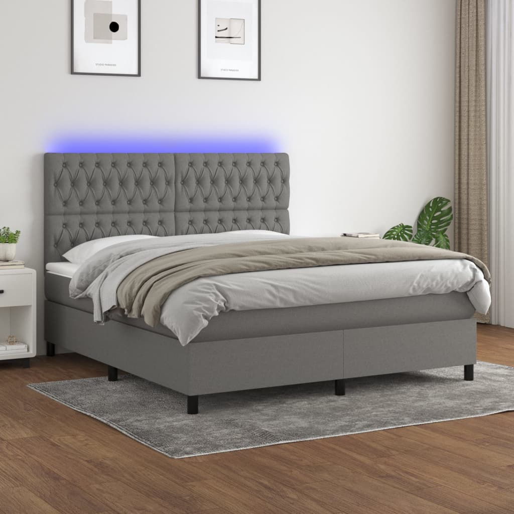 Krevet box spring s madracem LED tamnosivi 180x200 cm tkanina