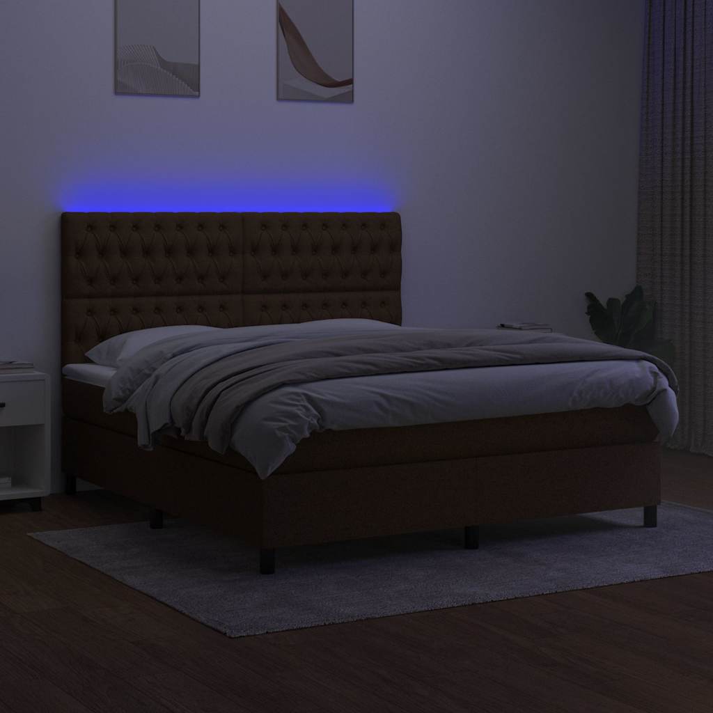 Krevet box spring s madracem LED tamnosmeđi 180x200 cm tkanina