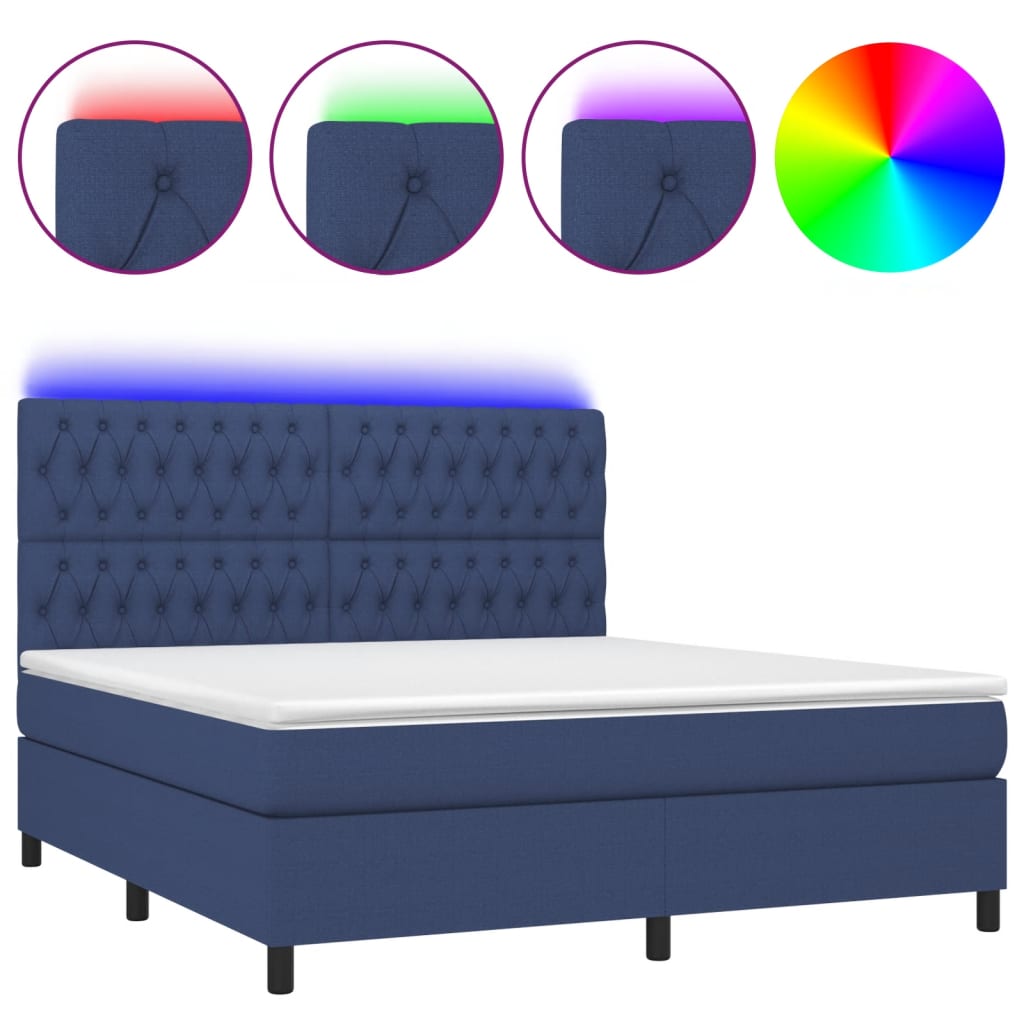 Krevet box spring s madracem LED plavi 180x200 cm od tkanine