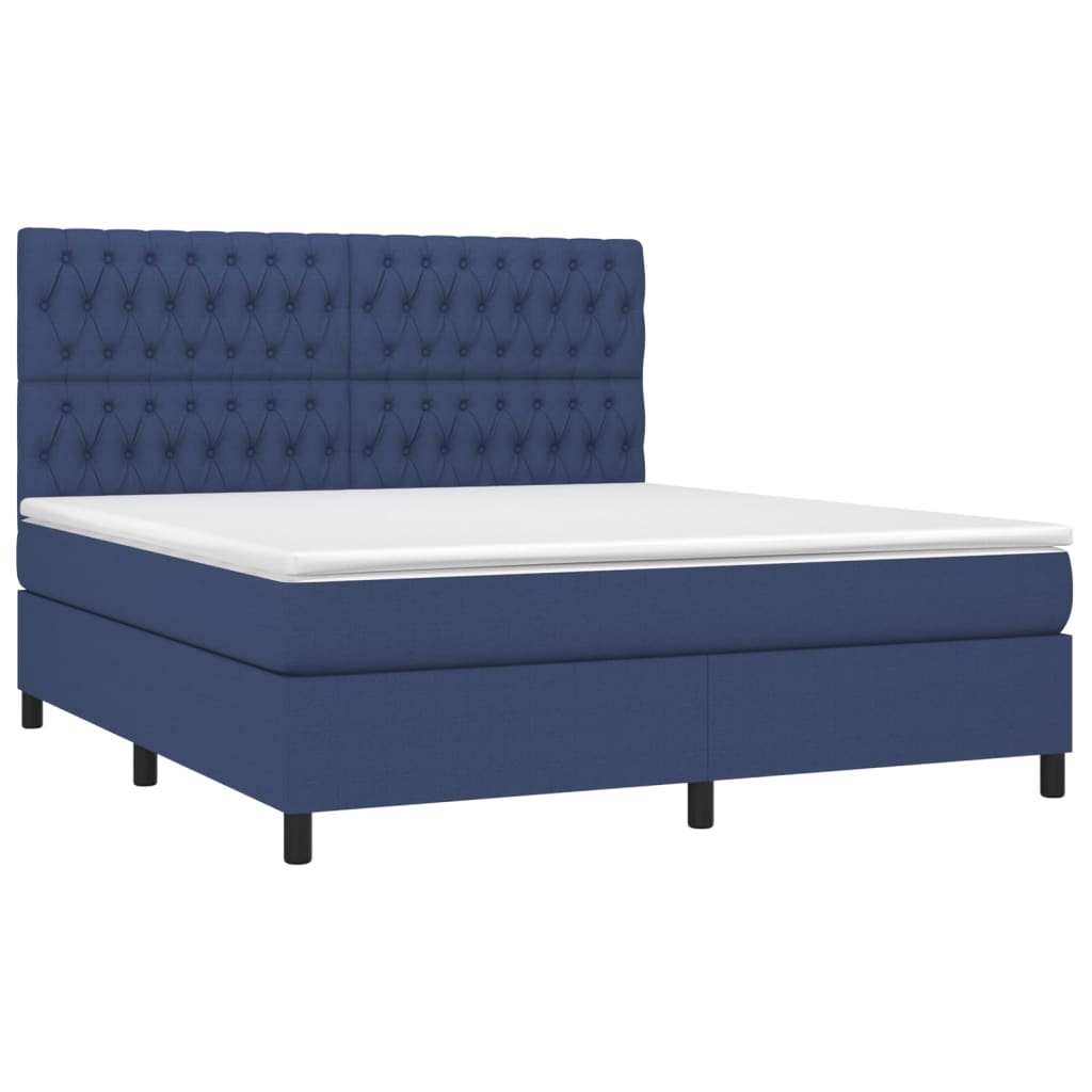 Krevet box spring s madracem LED plavi 180x200 cm od tkanine