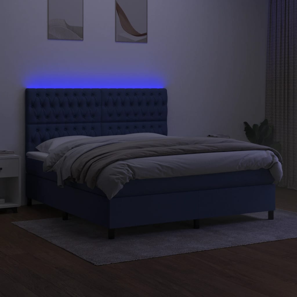 Krevet box spring s madracem LED plavi 180x200 cm od tkanine