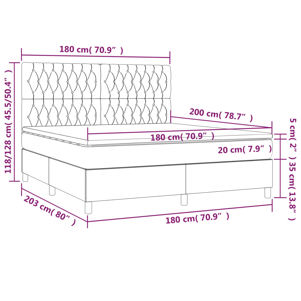 Krevet box spring s madracem LED plavi 180x200 cm od tkanine