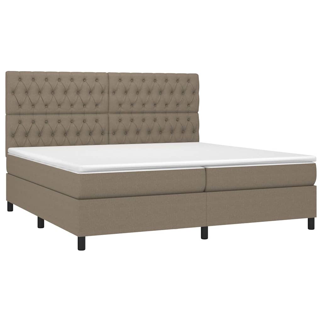 Krevet box spring s madracem LED smeđesivi 200x200 cm tkanina