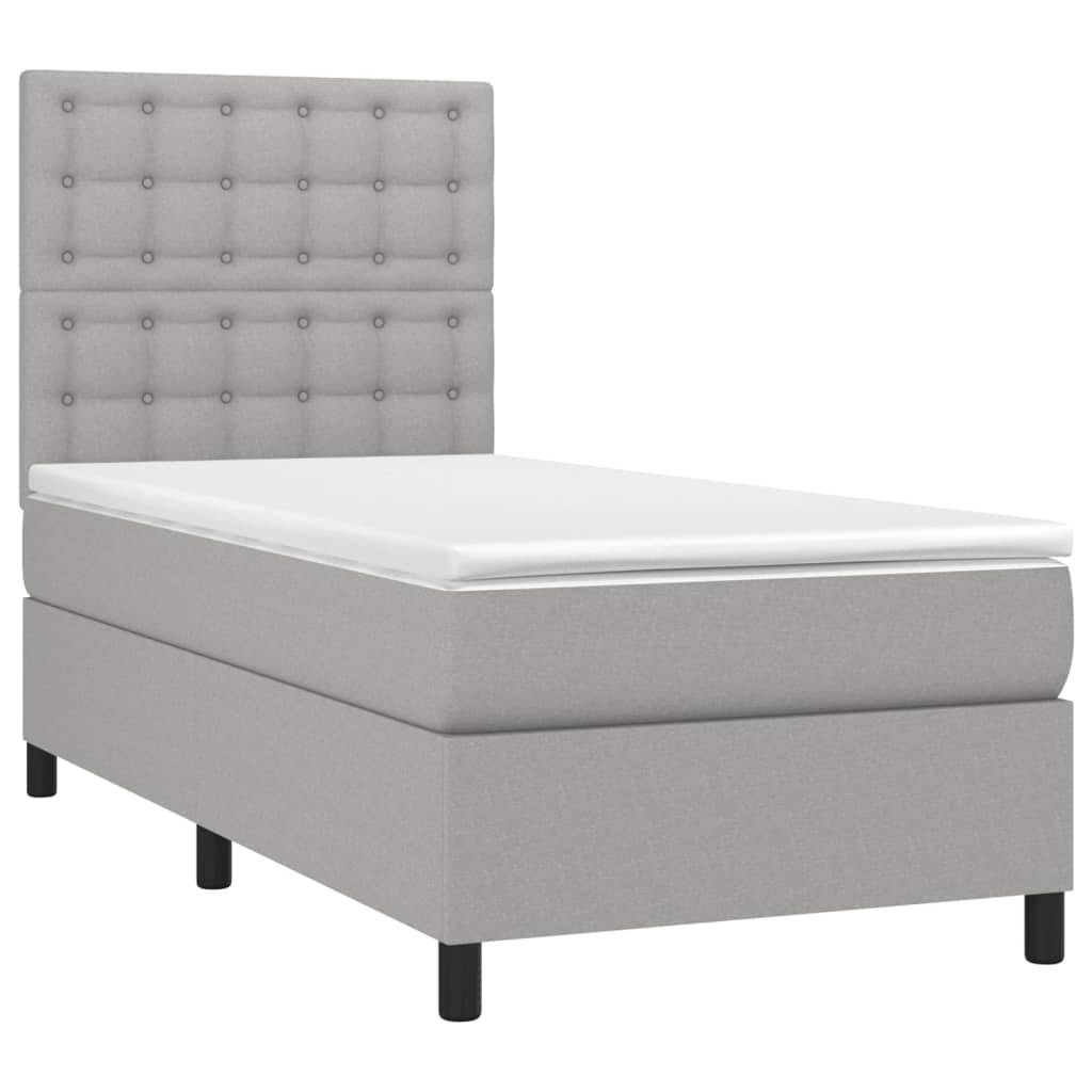 Krevet box spring s madracem LED svjetlosivi 90x190 cm tkanina