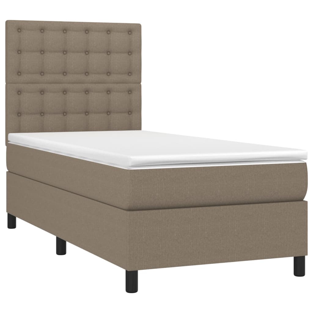 Krevet box spring s madracem LED smeđesivi 90x190 cm tkanina