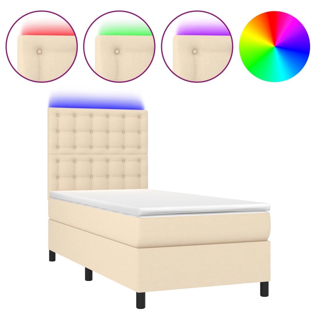 Krevet box spring s madracem LED krem 90x190 cm od tkanine
