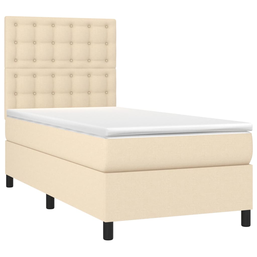 Krevet box spring s madracem LED krem 90x190 cm od tkanine