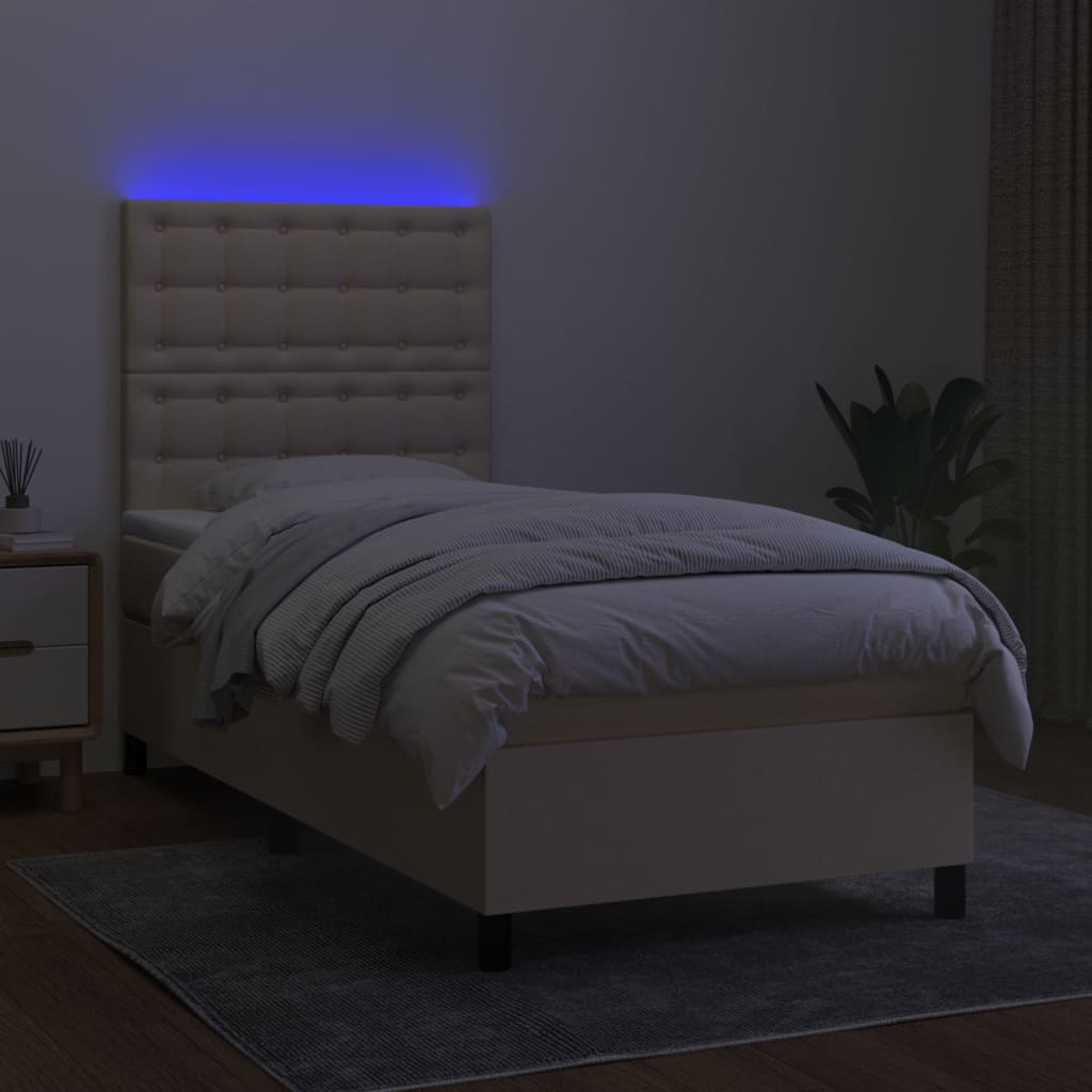 Krevet box spring s madracem LED krem 90x190 cm od tkanine