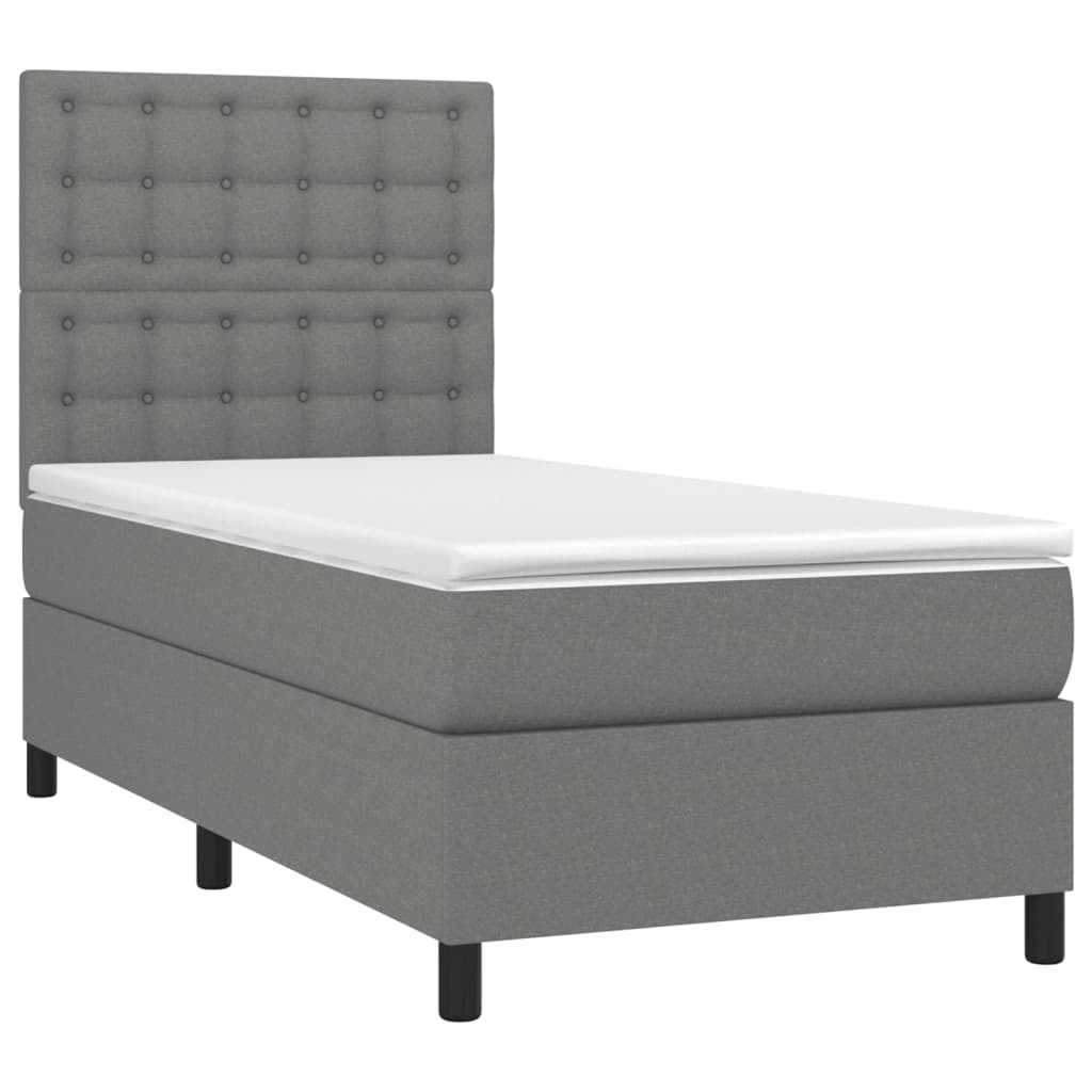 Krevet box spring s madracem LED tamnosivi 90x200 cm tkanina