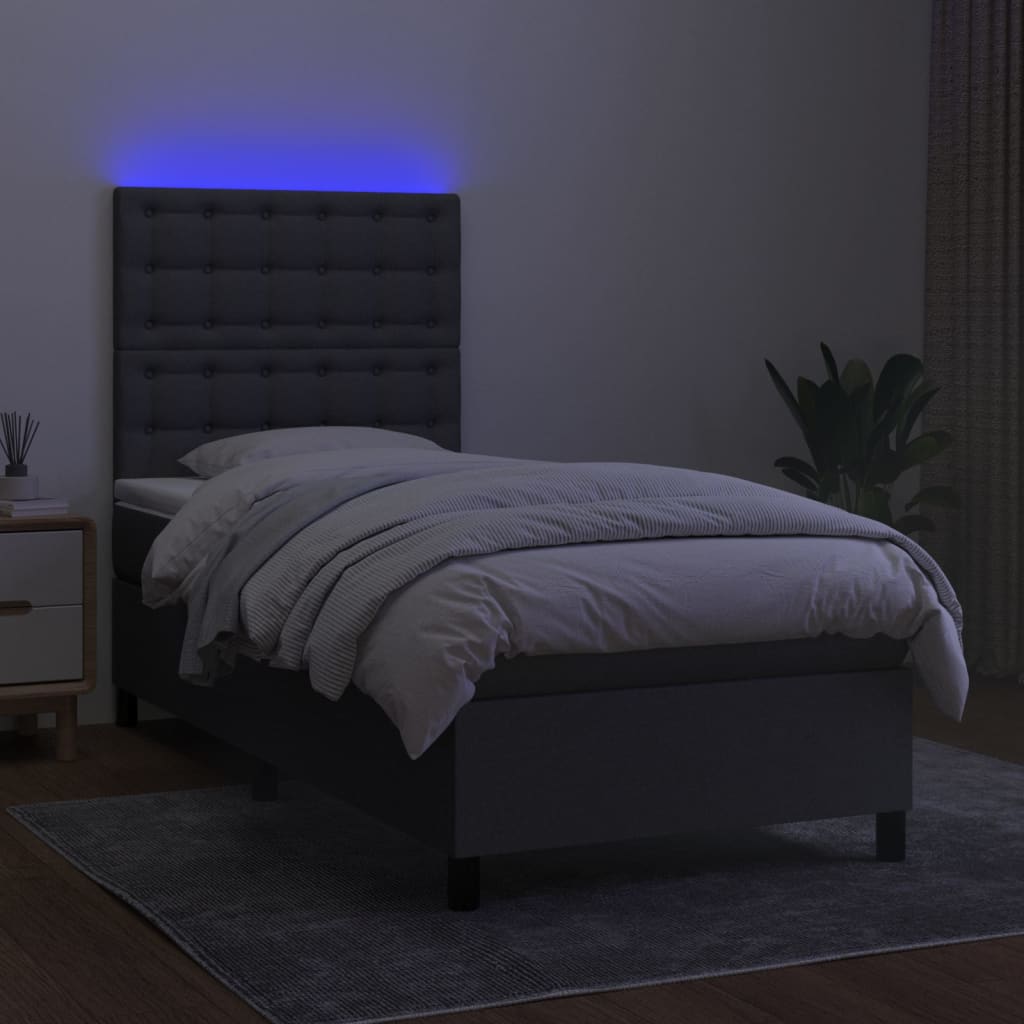 Krevet box spring s madracem LED tamnosivi 90x200 cm tkanina