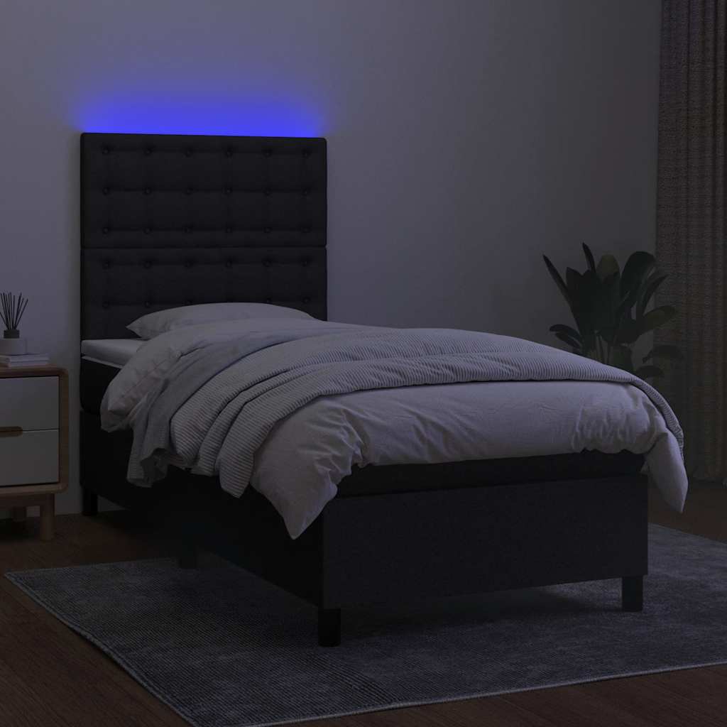 Krevet box spring s madracem LED crni 100x200 cm od tkanine
