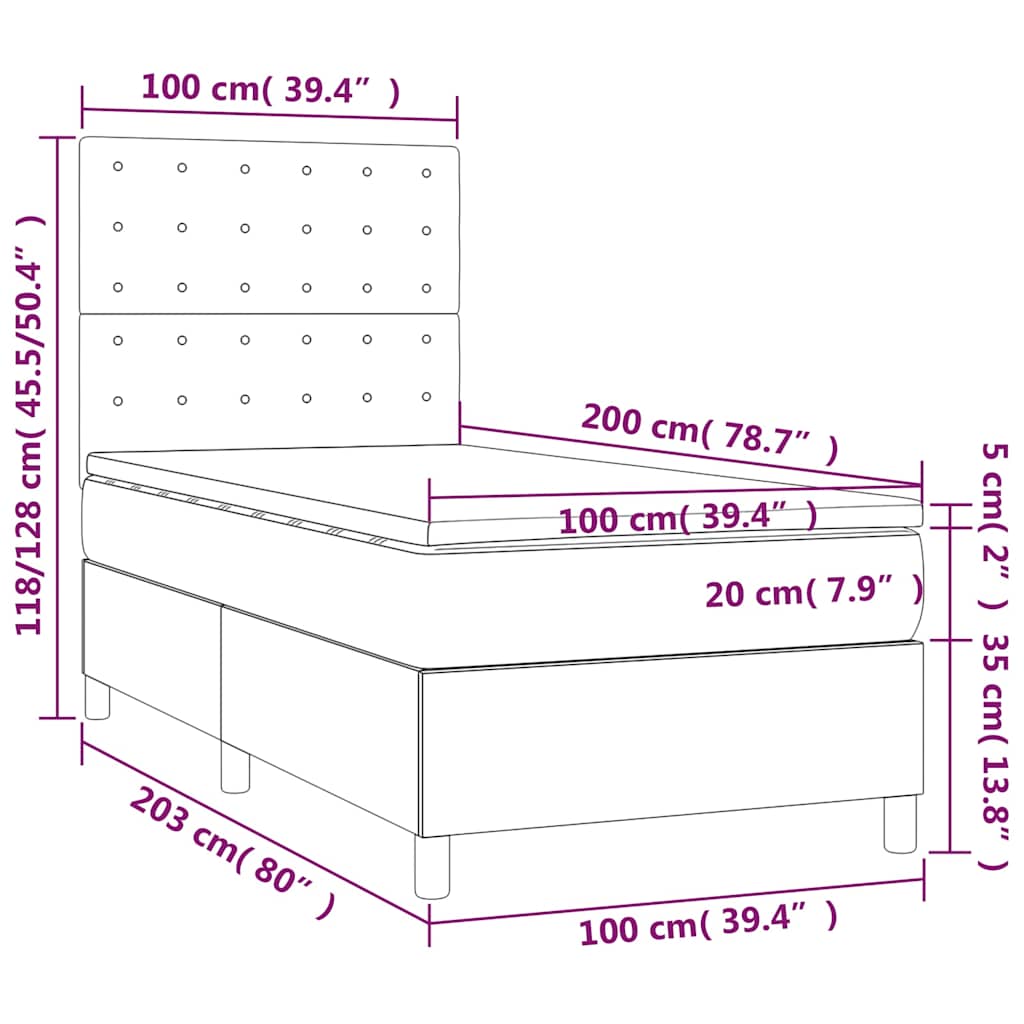 Krevet box spring s madracem LED crni 100x200 cm od tkanine