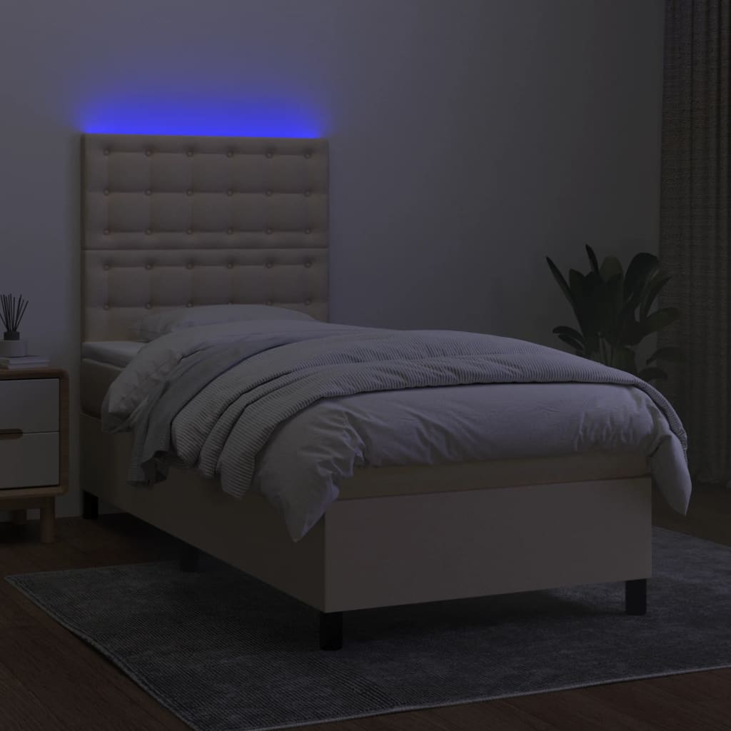 Krevet box spring s madracem LED krem 100x200 cm od tkanine