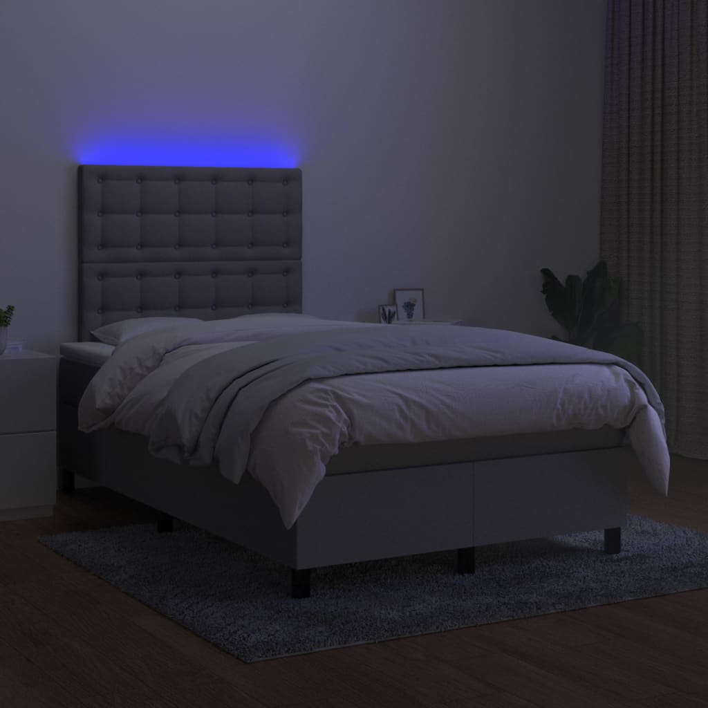 Krevet box spring s madracem LED svjetlosivi 120x200 cm tkanina