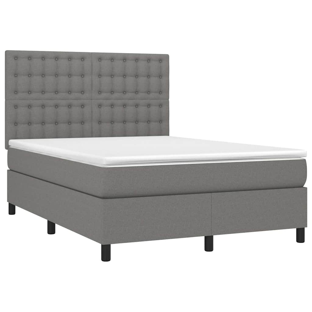 Krevet box spring s madracem LED tamnosivi 140x200 cm tkanina