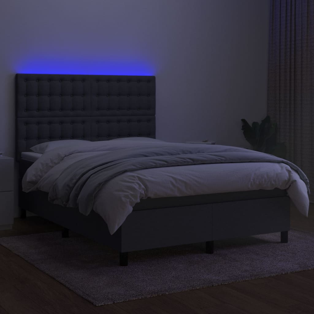 Krevet box spring s madracem LED tamnosivi 140x200 cm tkanina