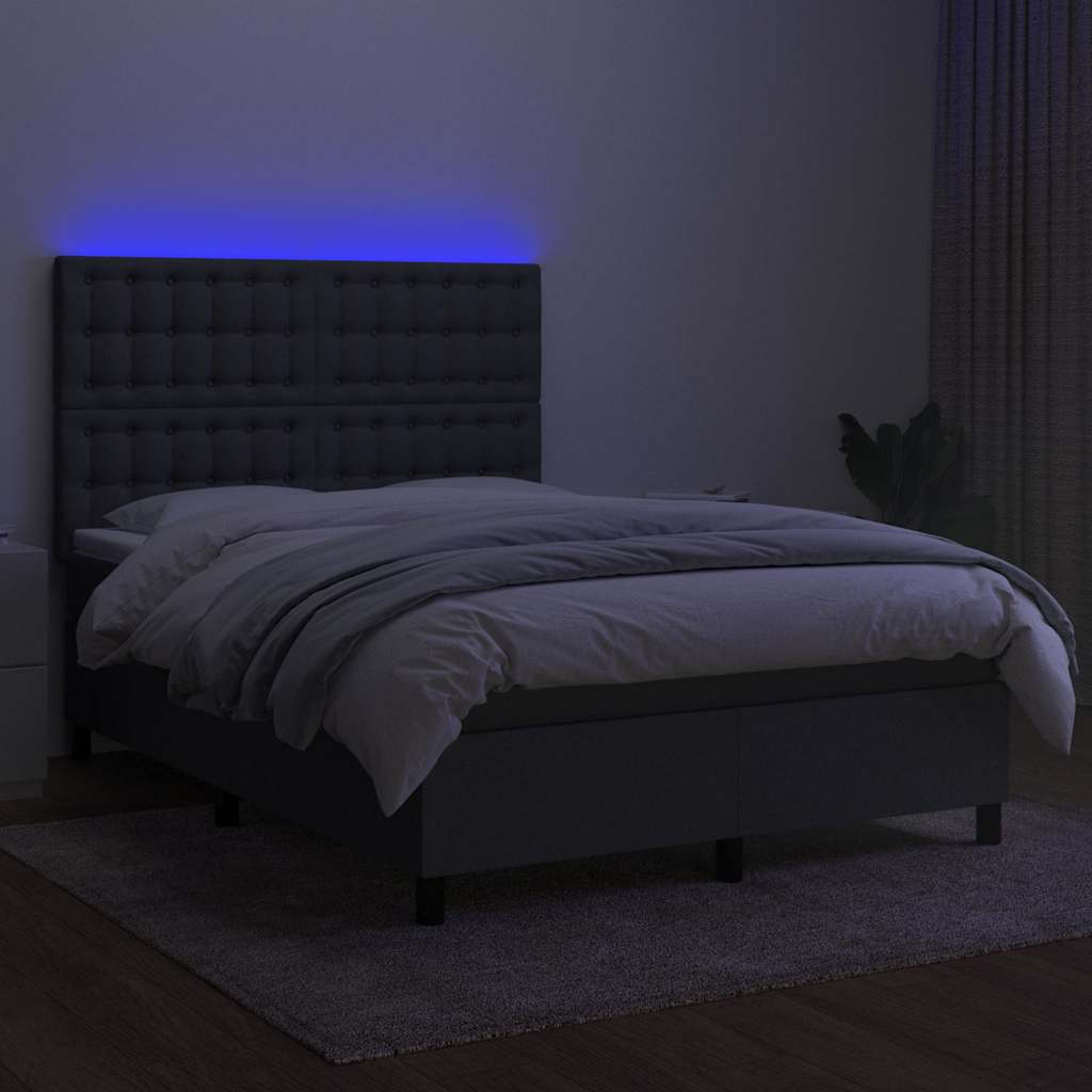 Krevet box spring s madracem LED tamnosivi 140x200 cm tkanina