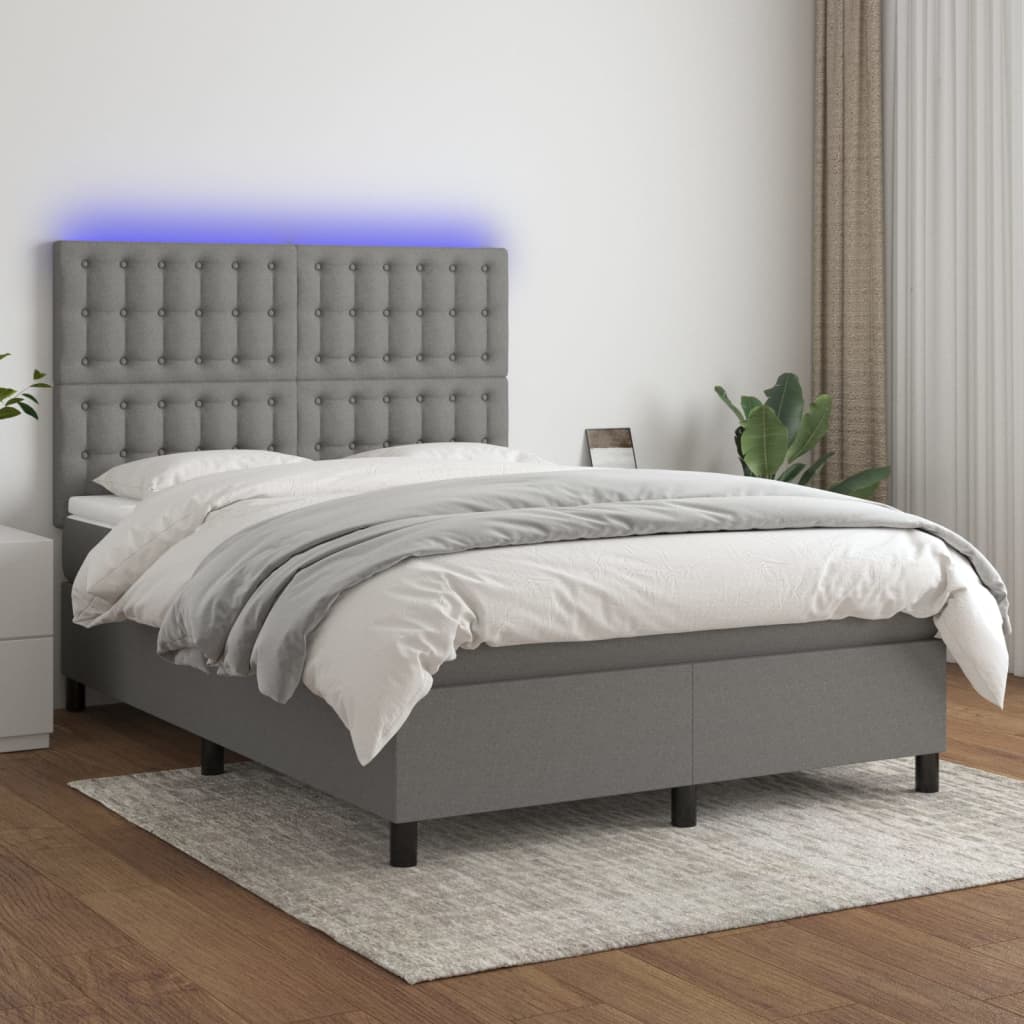 Krevet box spring s madracem LED tamnosivi 140x200 cm tkanina