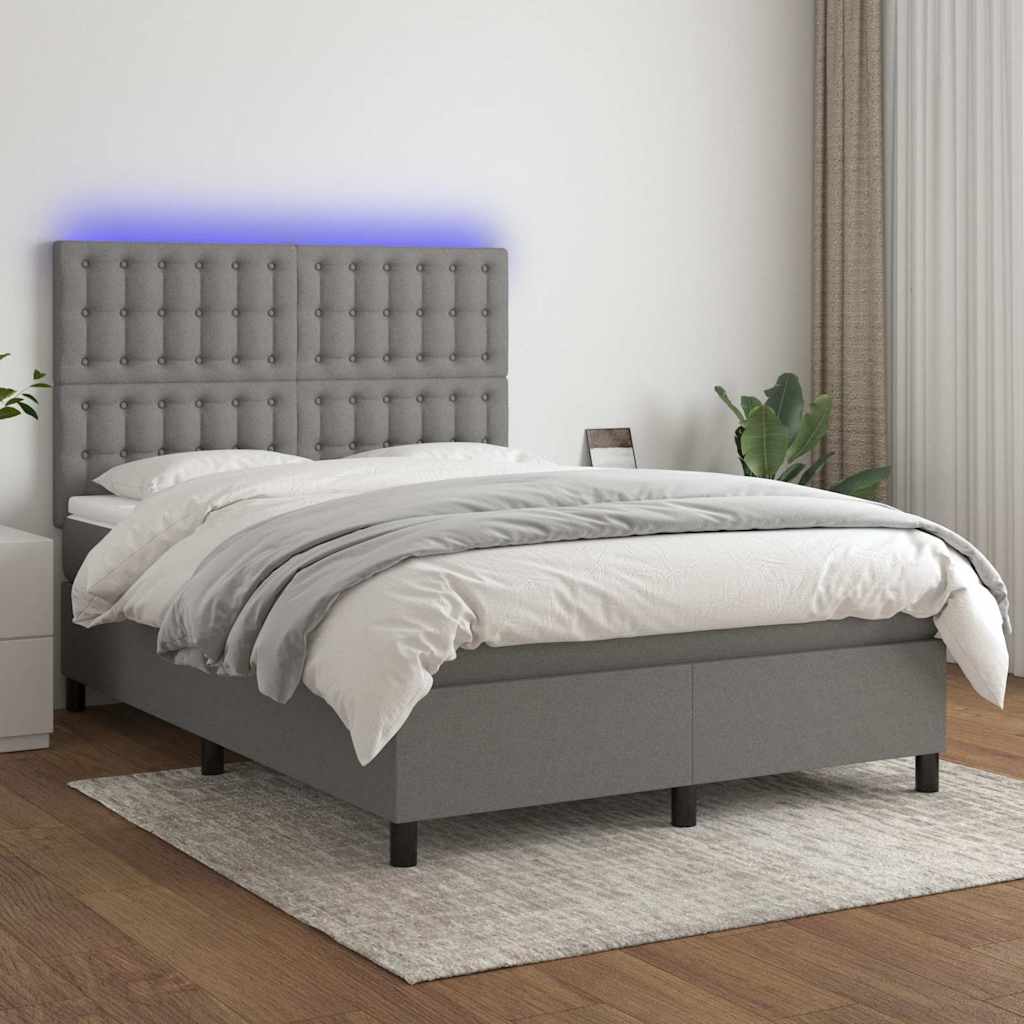 Krevet box spring s madracem LED tamnosivi 140x200 cm tkanina