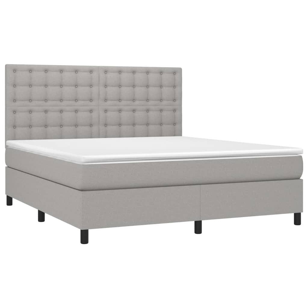 Krevet box spring s madracem LED svjetlosivi 160x200 cm tkanina