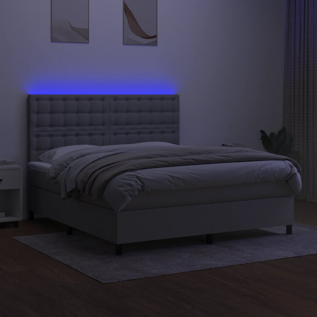 Krevet box spring s madracem LED svjetlosivi 160x200 cm tkanina