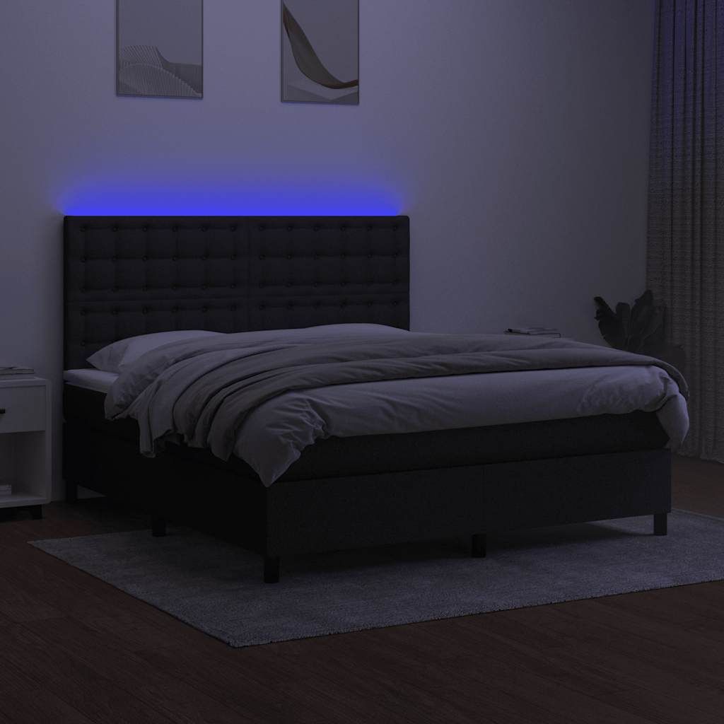 Krevet box spring s madracem LED crni 160x200 cm od tkanine