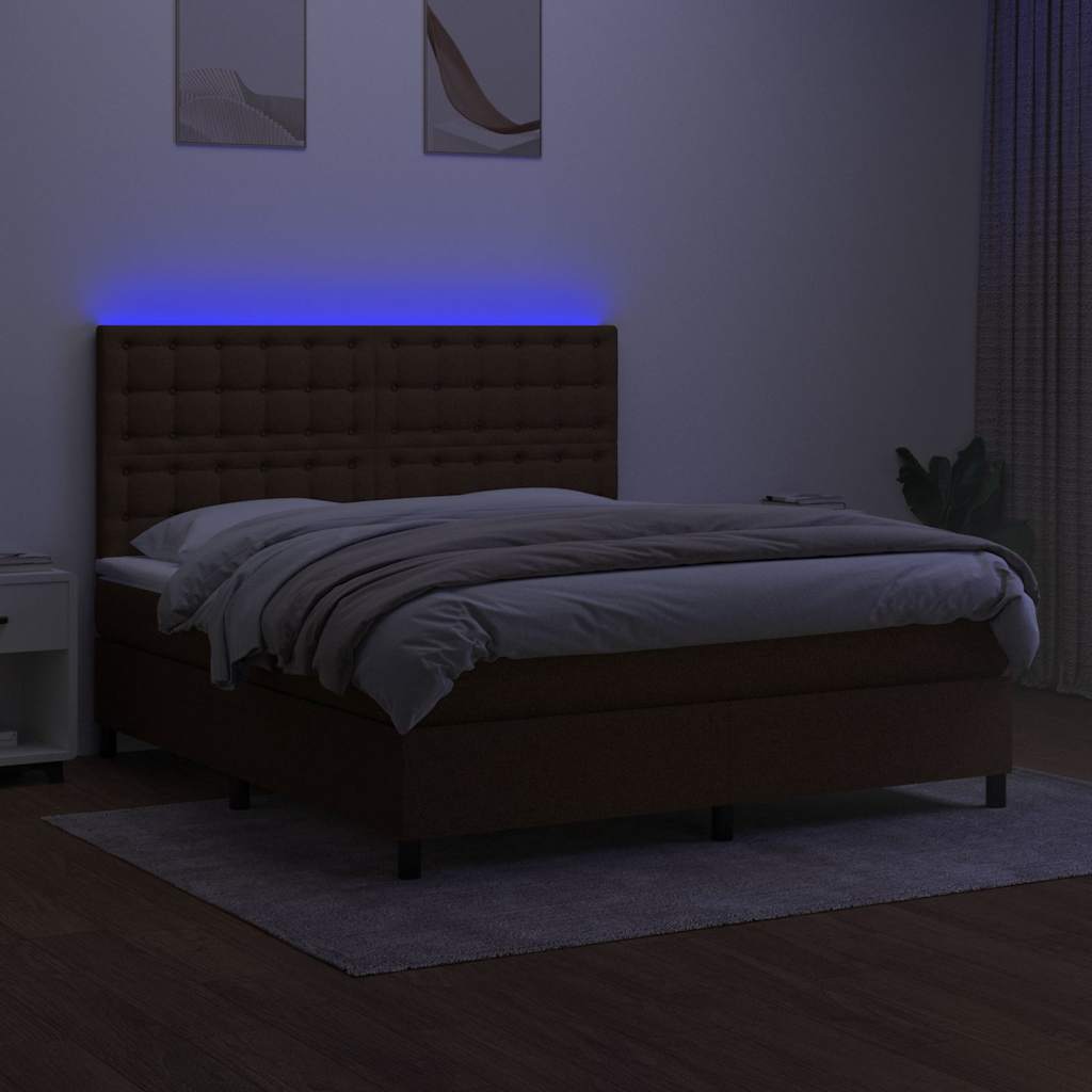 Krevet box spring s madracem LED tamnosmeđi 160x200 cm tkanina