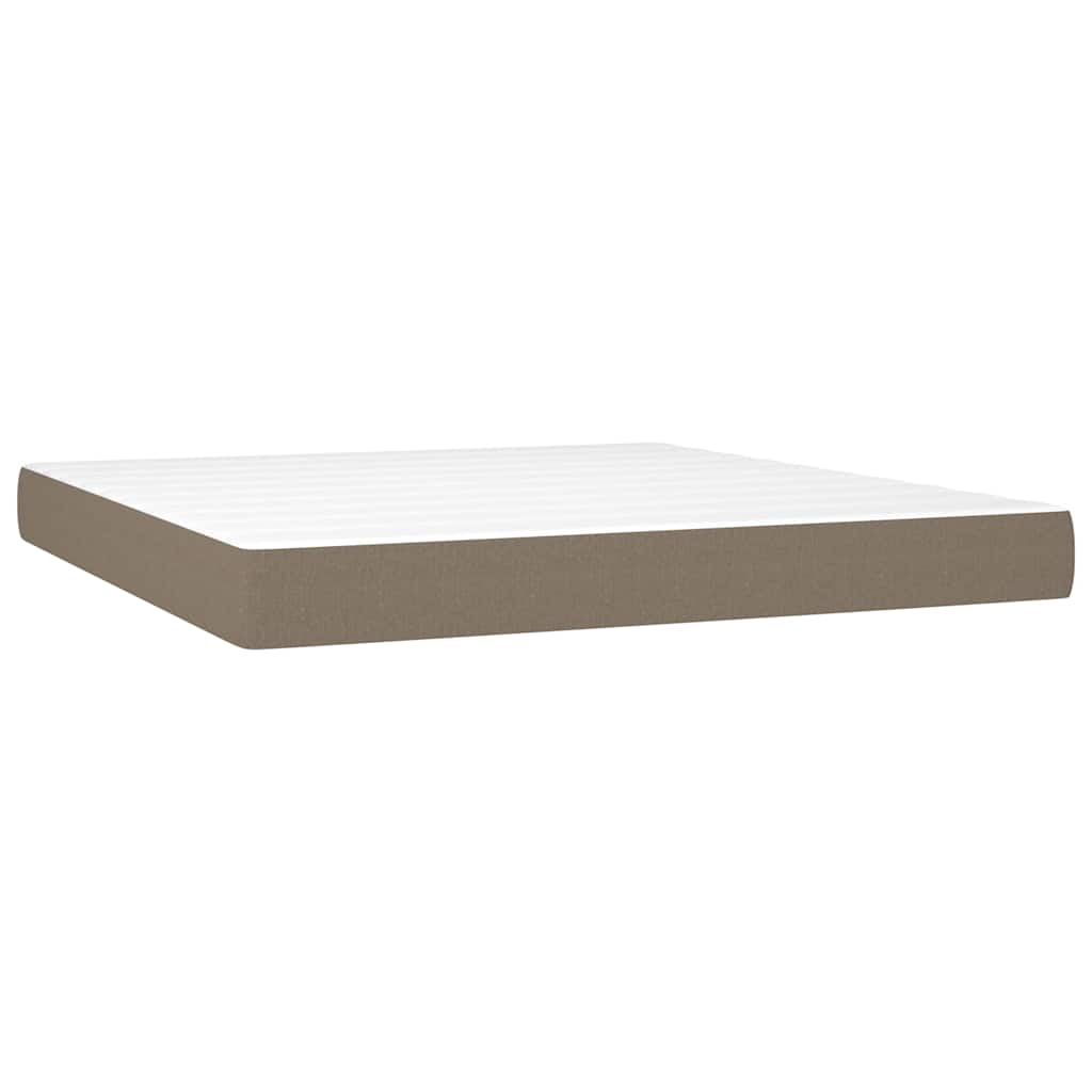 Krevet box spring s madracem LED smeđesivi 160x200 cm tkanina