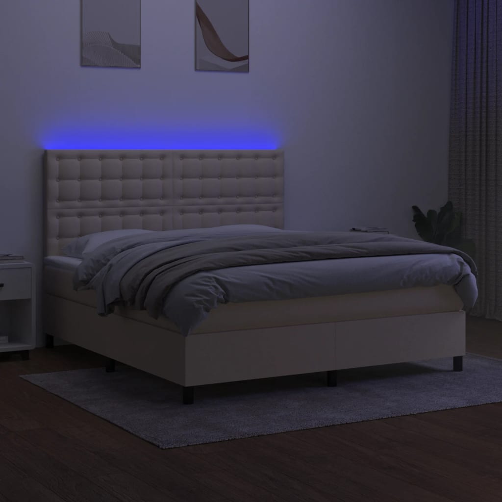 Krevet box spring s madracem LED krem 160x200 cm od tkanine