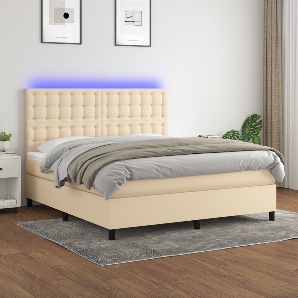 Krevet box spring s madracem LED krem 160x200 cm od tkanine