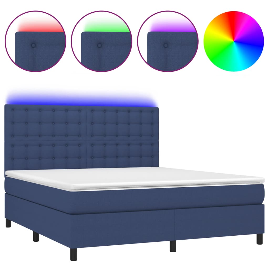 Krevet box spring s madracem LED plavi 160x200 cm od tkanine